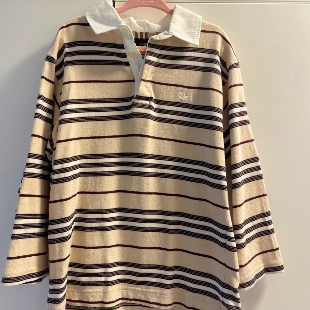 Burberry Beige and Black Striped Kids Polo